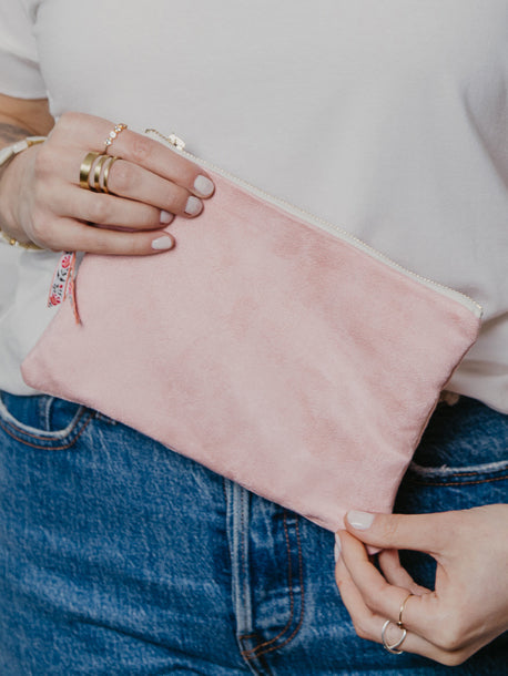 Pink Fleur Vegan Suede Purse