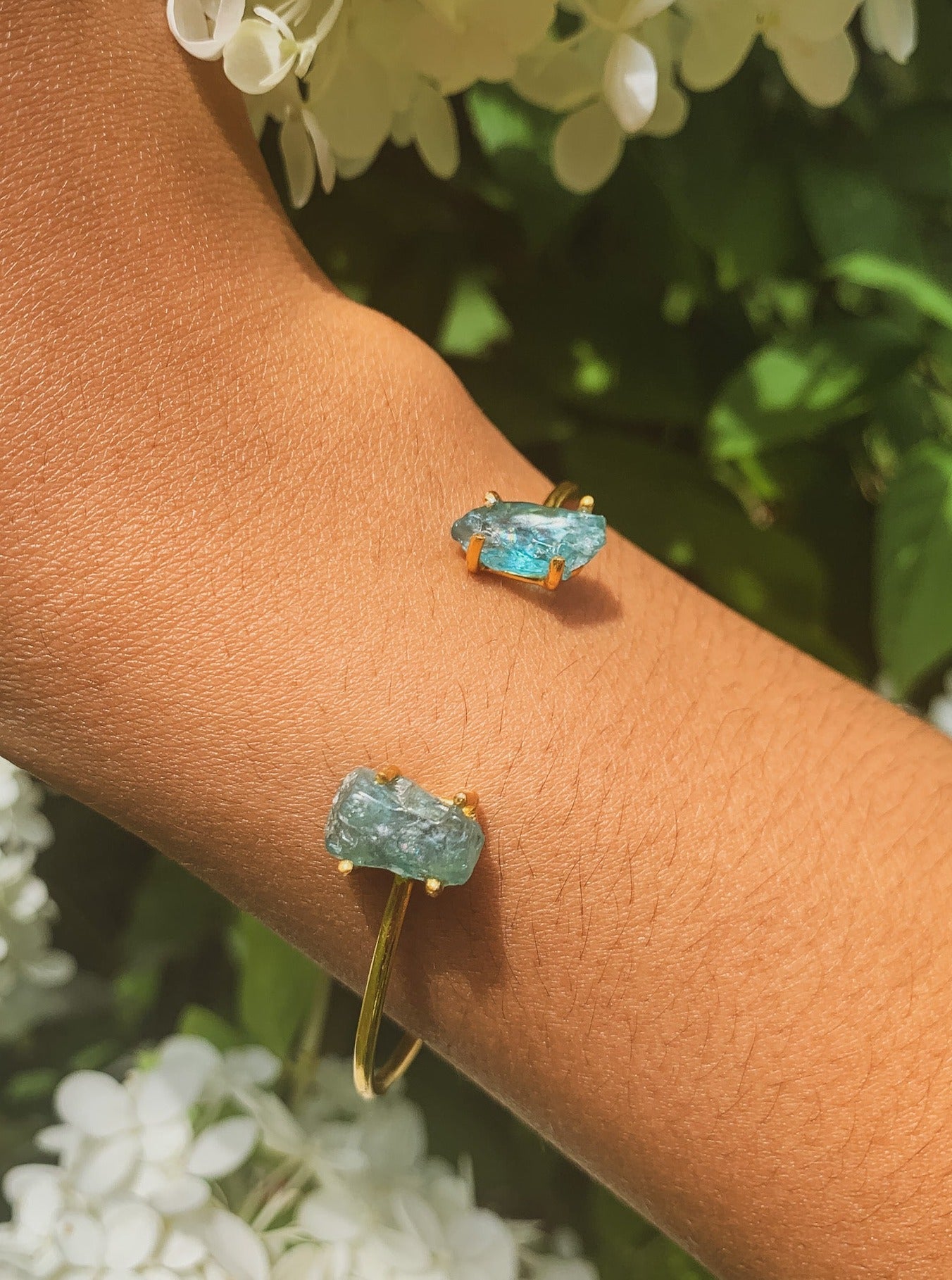 Apatite and Gold Cuff Bracelet