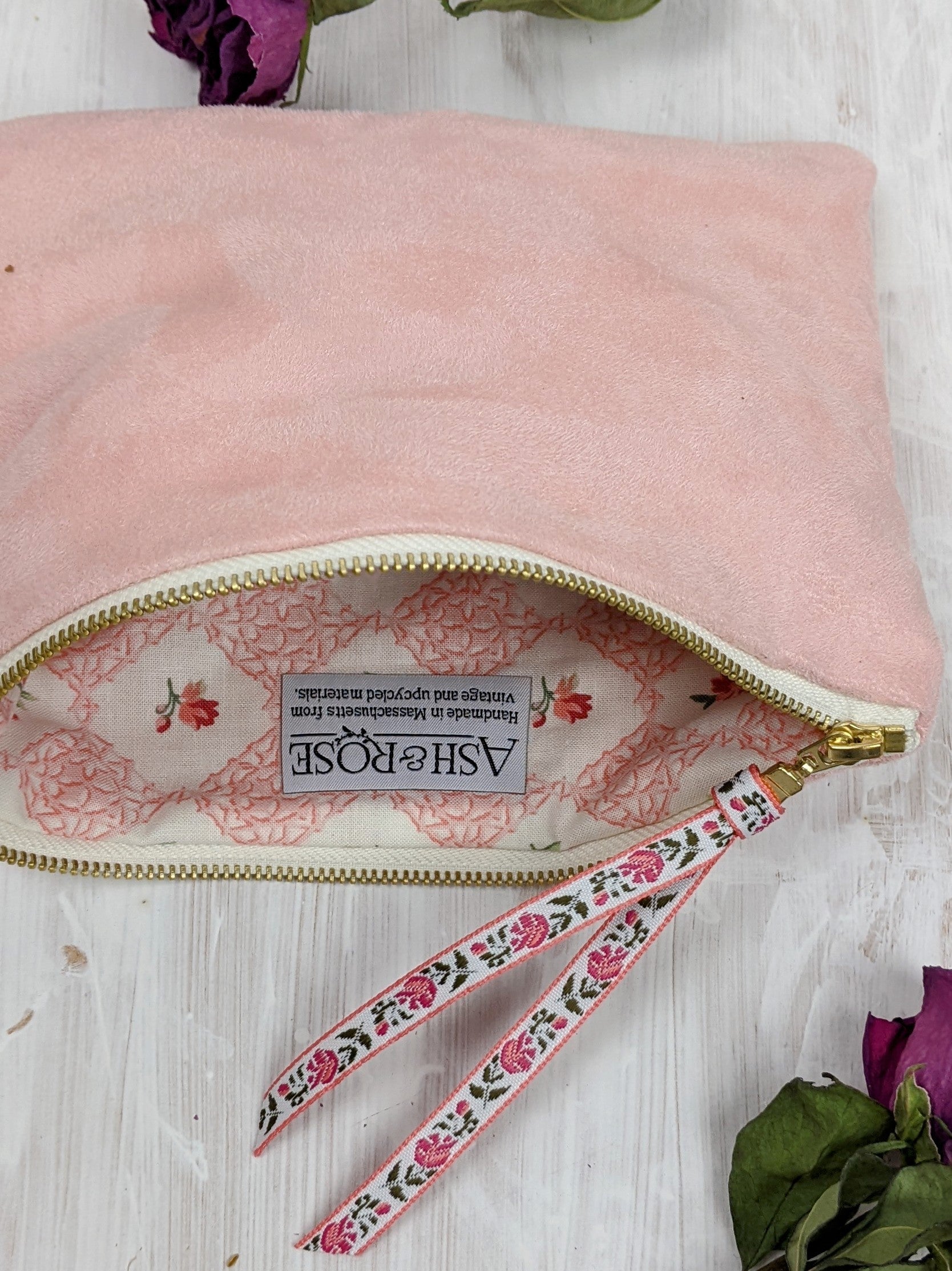 Pink Fleur Vegan Suede Purse