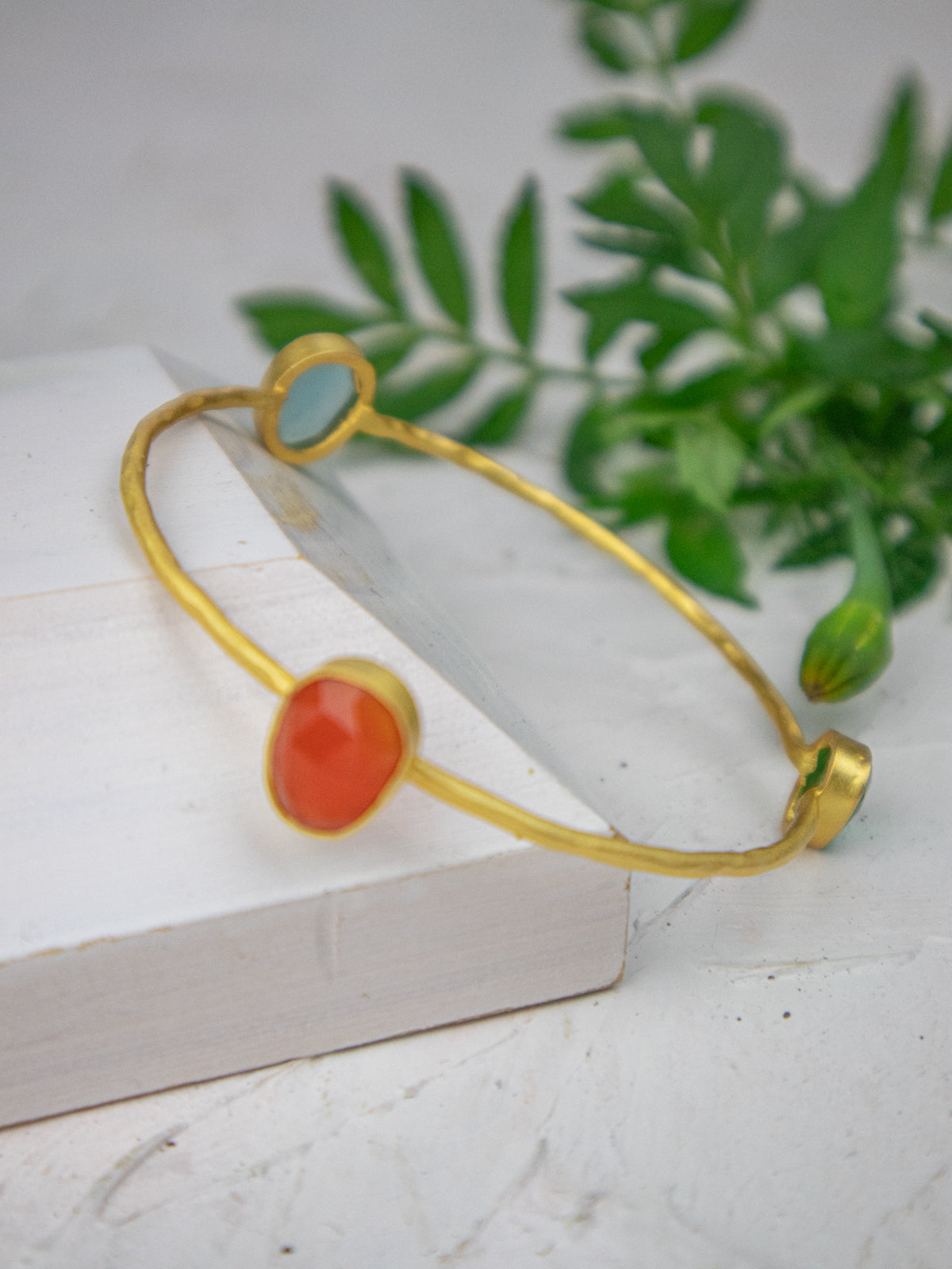 Three Gems Gold Bangle